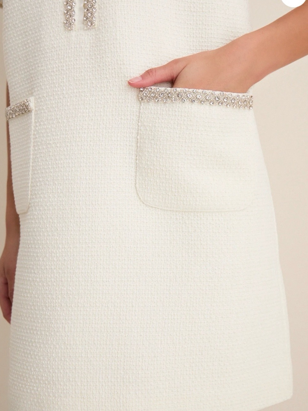 Pomander Place\ Tuckernuck Pearl White Tweed Embellished Ophelia Dress - Picture 5 of 10
